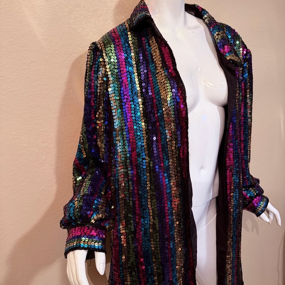 Vintage Jewel Queen Multicolor Sequin Silk Striped Shirt/Jacket - Picture 8 of 10